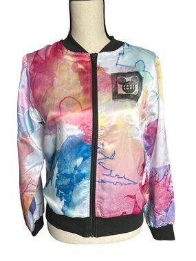 NWT Disney Cinderella Castle Tye Dye Watercolor Bomber Jacket Nylon Size Small